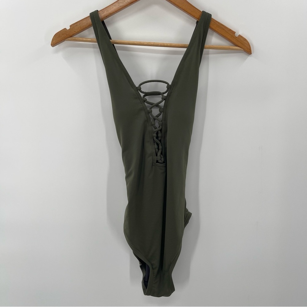 MICHAEL Michael Kors Lace Up Olive One Piece Swimsuit Size 6 - Picture 2 of 10